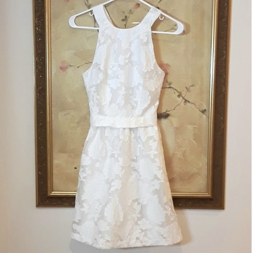 ❗️ CLOSET CLOSING H&M Size 2 Floral White Fit and flare dress with High Neck